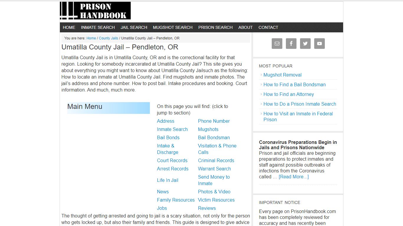 Umatilla County Jail – Pendleton, OR - Prison Handbook